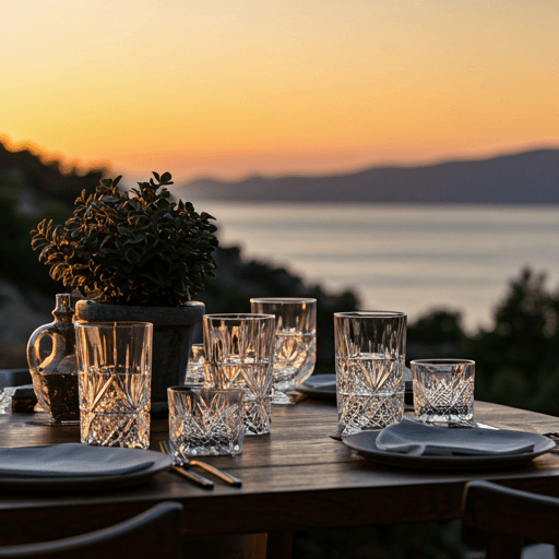 Dîner en terrasse face à la mer au coucher du soleil